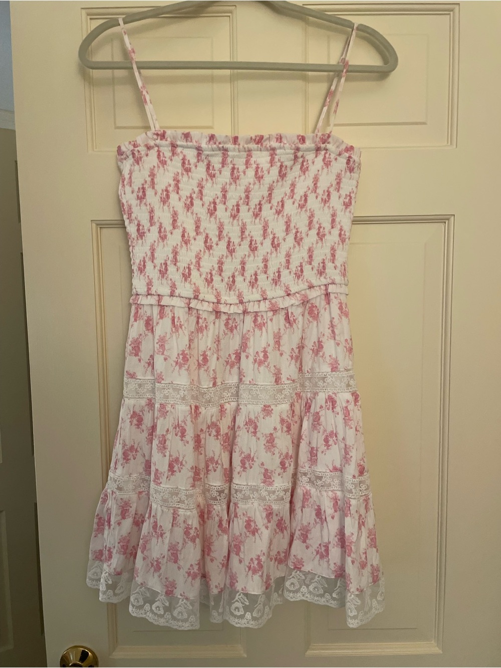 Altar'd State White and Pink Floral Smocked Sundress